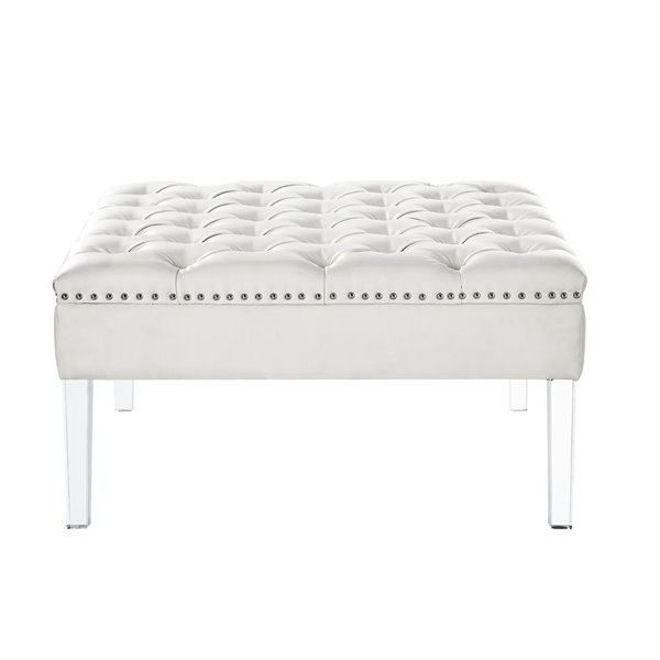 Inspired Home Skye Leather Ottoman, White Leather Ottoman Coffee Table