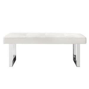 Inspired Home Alonso Tufted Leather Bench - White