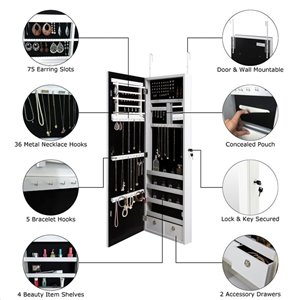 Inspired Home Amelia Over-the-Door/Wall Mount Jewelry Furniture - White