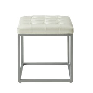 Inspired Home Lucas Tufted Leather Ottoman - Cream White