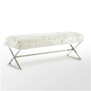 Inspired Home Elora Faux Fur Bench - White