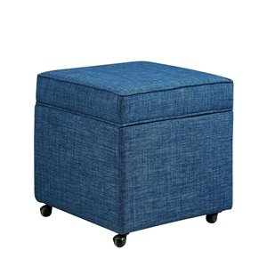 Inspired Home Laurie Linen Ottoman with Hidden Storage - Blue