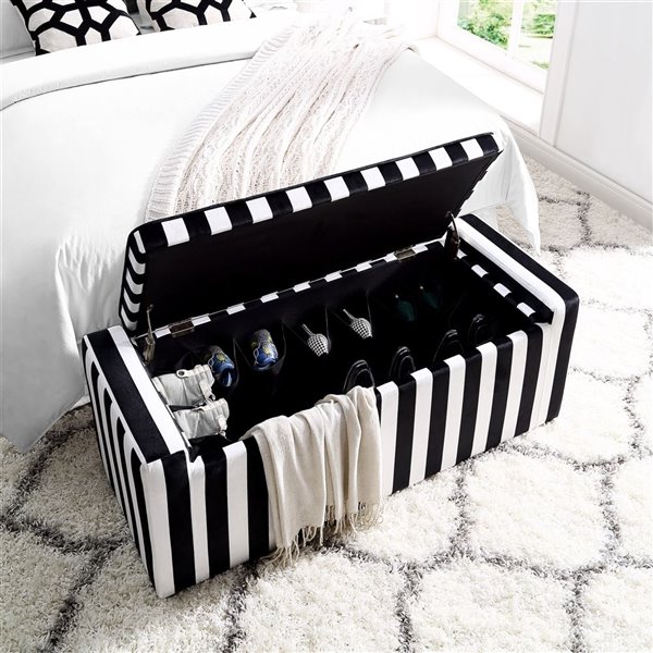 Inspired Home Alejandro Shoe Storage Velvet Bench - Black/White