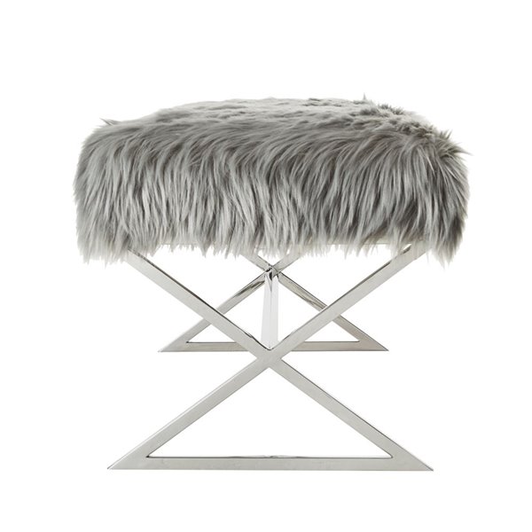 Inspired Home Elora X-Leg Faux Fur Bench - Grey