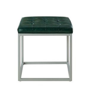 Inspired Home Lucas Tufted Leather Ottoman - Green