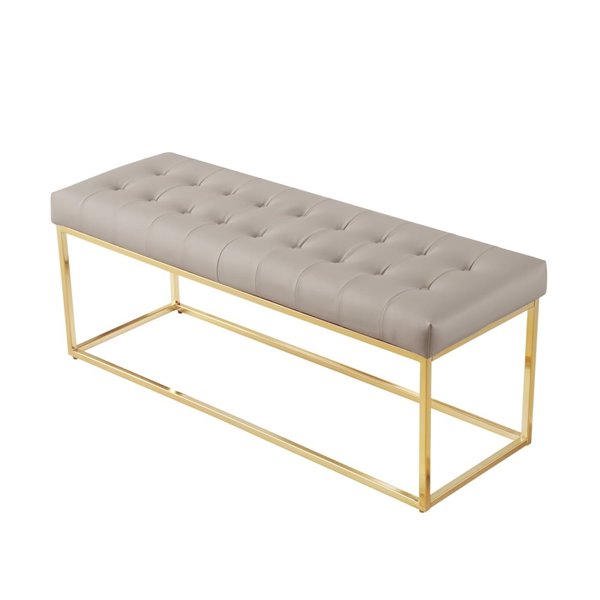 Inspired Home Nicole Miller Koa Leather Bench - Light Grey/Gold