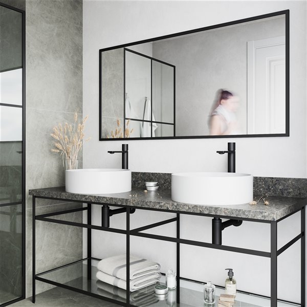 VIGO Anvil&nbsp;16 x 16-in Matte White Stone Round Vessel Bathroom Sink with Gotham Matte Black Faucet/Drain