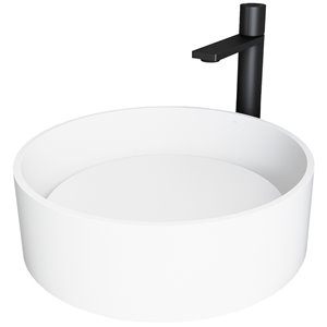 Évier de salle de bain rond en pierre Anvil de Vigo, robinet et drain inclus, 16 po x 16 po, blanc mac