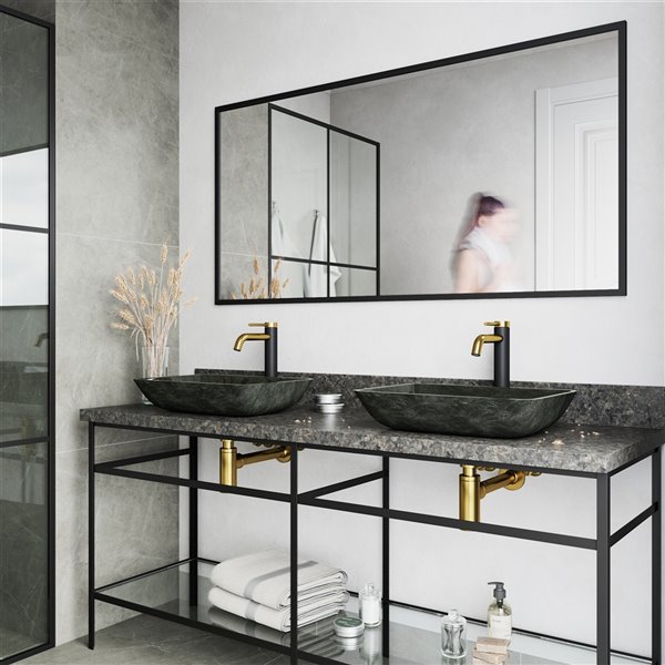 VIGO Onyx Rectangular Glass Vessel Bathroom Sink, Faucet and Drain Included, 17.88-in x 13.0-in, Grey Onyx