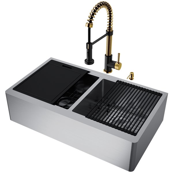 VIGO Sink 36" Stainless Steel & Faucet in Matte Brushed Gold