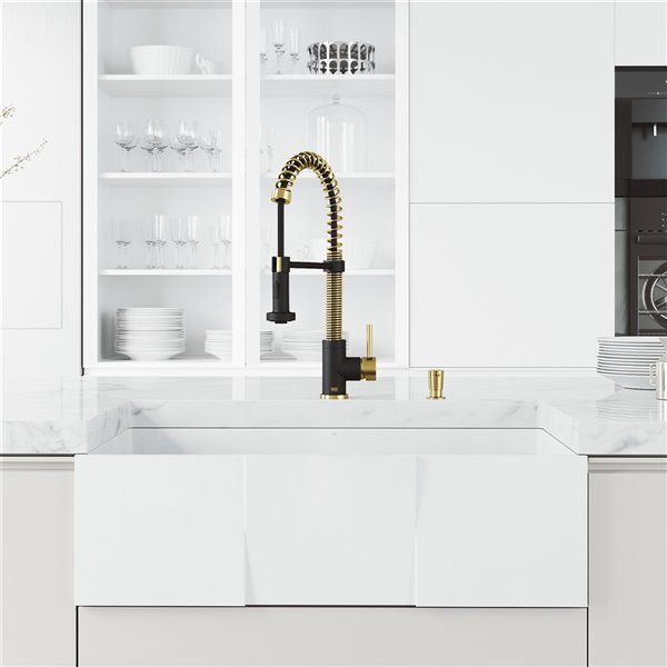 VIGO Sink 33" in Matte White & Faucet in Matte Brushed Gold