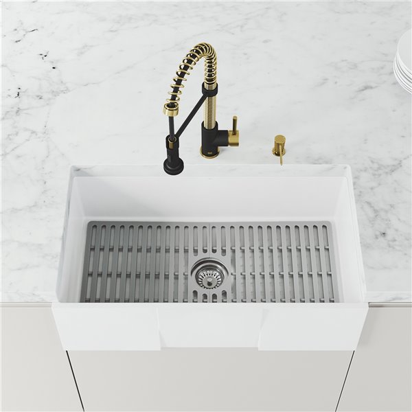 VIGO Sink 33" in Matte White & Faucet in Matte Brushed Gold