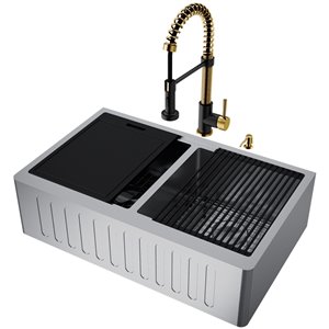 VIGO Sink 33" Stainless Steel & Faucet in Matte Brushed Gold