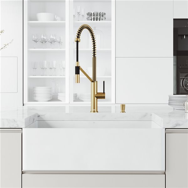 VIGO Sink 33" in Matte White & Faucet in Matte Brushed Gold