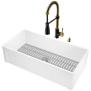 Évier de cuisine tout-en-un de style campagnard ou à tablier Matte Stone de Vigo, 42 po x 14 po, blanc mat