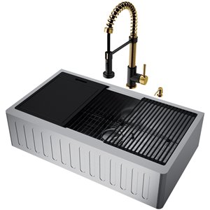 VIGO Sink 36" Stainless Steel & Faucet in Matte Brushed Gold