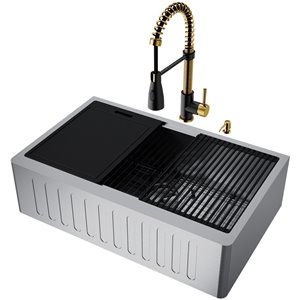 VIGO Sink 33" Stainless Steel & Faucet in Matte Brushed Gold