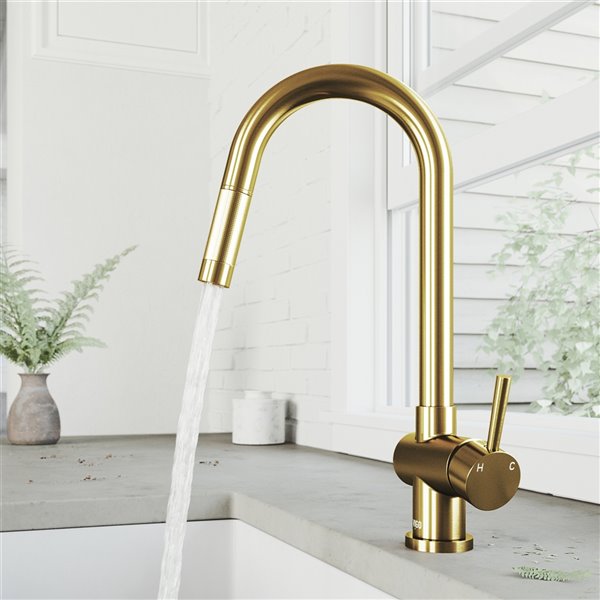 VIGO Gramercy Pull-Down Kitchen Faucet (in Matte Brushed Gold)