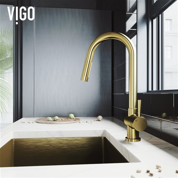 VIGO Gramercy Pull-Down Kitchen Faucet (in Matte Brushed Gold)