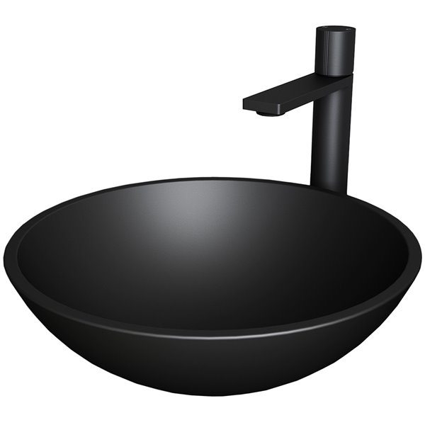 VIGO Glass&nbsp;15-in dia. Black Round Vessel Bathroom Sink with Gotham Faucet/Drain - Matte Black