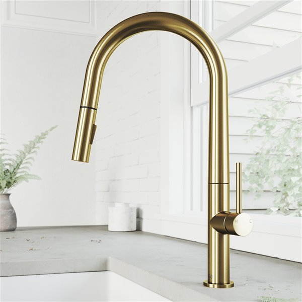 VIGO Greenwich PullDown Spray Kitchen Faucet (in Matte Brushed Gold