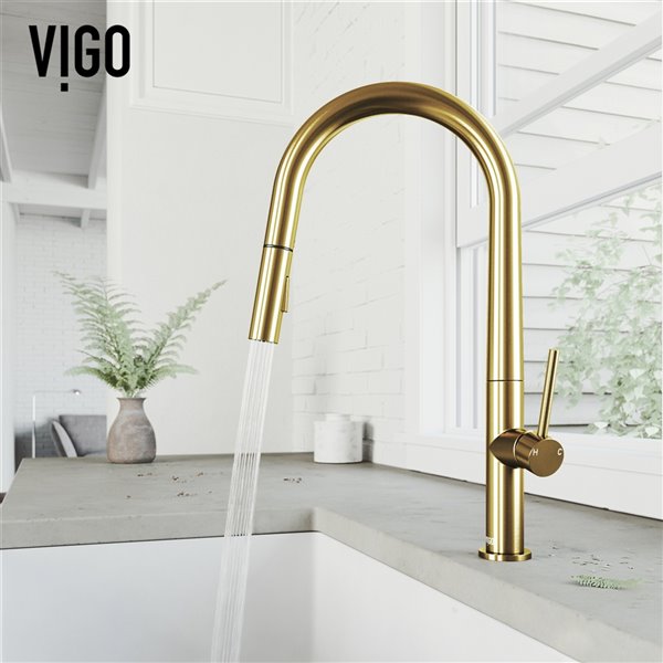 VIGO Greenwich&nbsp;18-in H Single Handle Pull-Down Sprayer Kitchen Faucet - Matte Brushed Gold