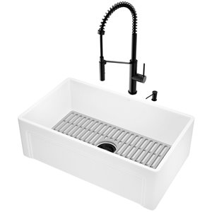 Évier de cuisine tout-en-un Matte Stone de Vigo, 36 po x 14 po, blanc mat