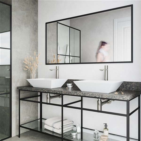 VIGO Vinca&nbsp;14-in W x&nbsp;18-in L White Matte Stone Rectangle Bathroom Vessel w/ Gotham Faucet/Drain - Brushed Nickel