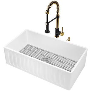 Évier de cuisine tout-en-un Matte Stone de Vigo, 39 po x 14 po, blanc mat