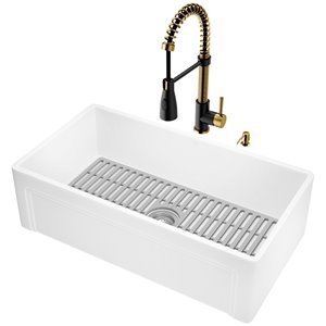 Évier de cuisine tout-en-un à cuve simple Matte Stone de Vigo, 39 po x 14 po, blanc mat