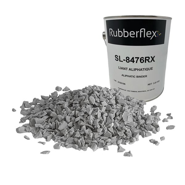 Ensemble de granules de caoutchouc gris pâle et de liant aliphatique de Rubberflex couvre 40 pi2