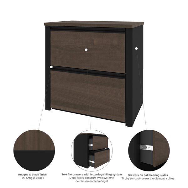 Bestar Connexion 2-Drawer File Cabinet, Antigua and Black