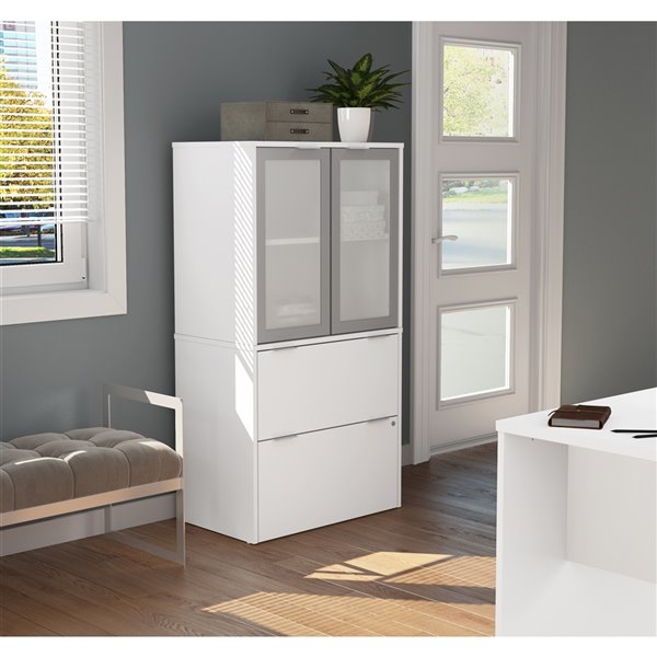 Bestar i3 Plus 2-Drawer and 2-Door File Cabinet, White