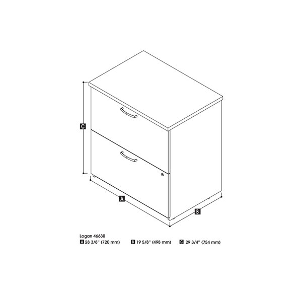 Bestar Universel 2-Drawer File Cabinet with Silver Handles, Dark Chocolate