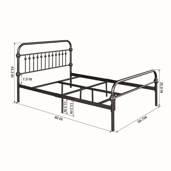 Furniturer Gobert Full Size Bed Frame, Full Size Metal Bed Frame Dimensions