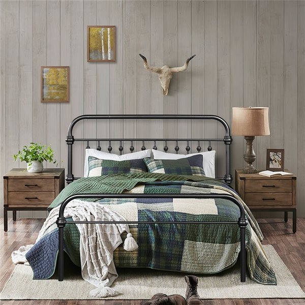 Furniturer Gobert Full Size Bed Frame, Black Cast Iron King Size Bed Frame