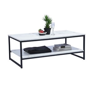 Table en composite avec étagères Facto de FurnitureR, placage de marbre, blanc
