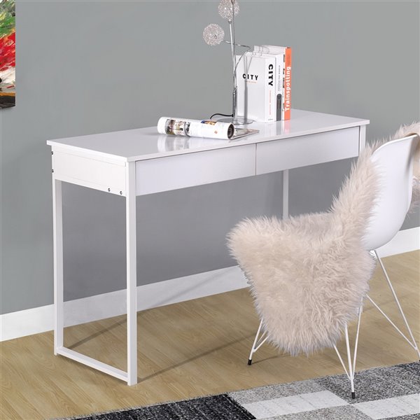 Homy Casa 47.3 in. Rectangular White Writing Desks with Storage, Wood