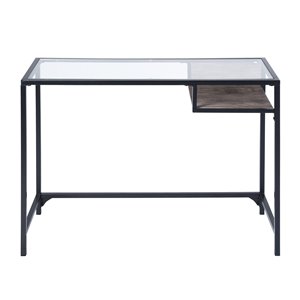 FurnitureR Loquat Glass Writing Table with Shelf - 39.4-in x 29.5-in - Clear