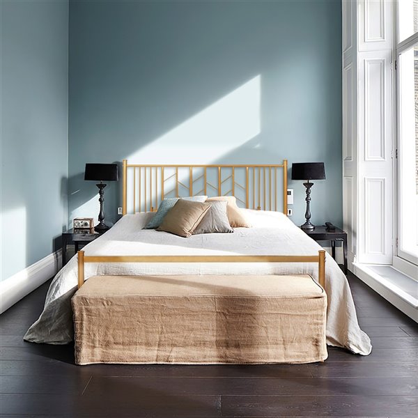 Furniturer Miye Queen Size Bed Frame, Gold Bed Frame Queen