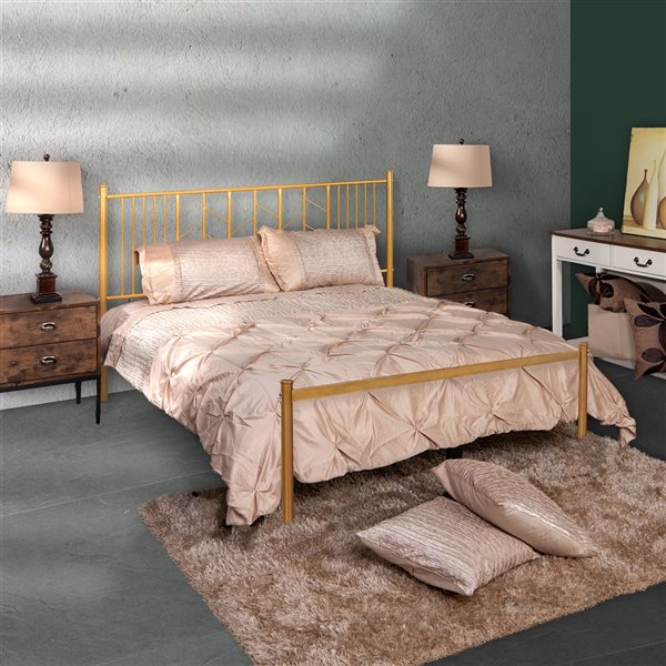 FurnitureR Miye Queen-Size Bed Frame - Gold