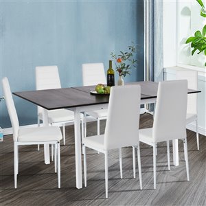 Table de salle à manger rectangulaire et extensible en composite/métal Bari de FurnitureR, 47,2 po à 63 po, brun foncé