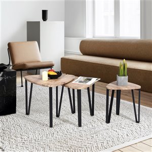 Table basse gigogne en chêne/composite Kauwhata de FurnitureR, 3 pièces