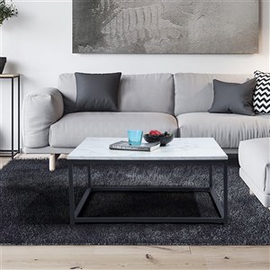 Table basse en composite Facto de FurnitureR, placage de marbre, blanc
