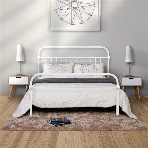 Furniturer Gobert Full Size Bed Frame, White Iron King Size Bed Frame