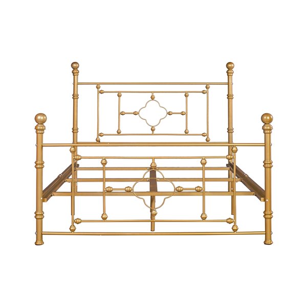Furniturer Rayjon Queen Size Bed Frame, Gold Queen Size Bed Frame