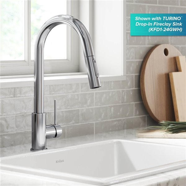 Kraus Oletto Pull-Down Single Handle Kitchen Faucet in Chrome