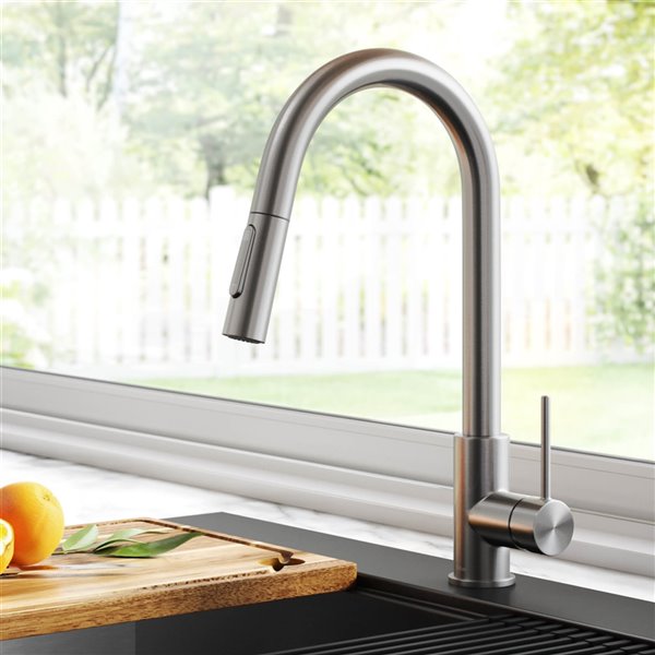 Kraus Oletto Pull-Down Single Handle Kitchen Faucet in Spot Free Stainless Steel