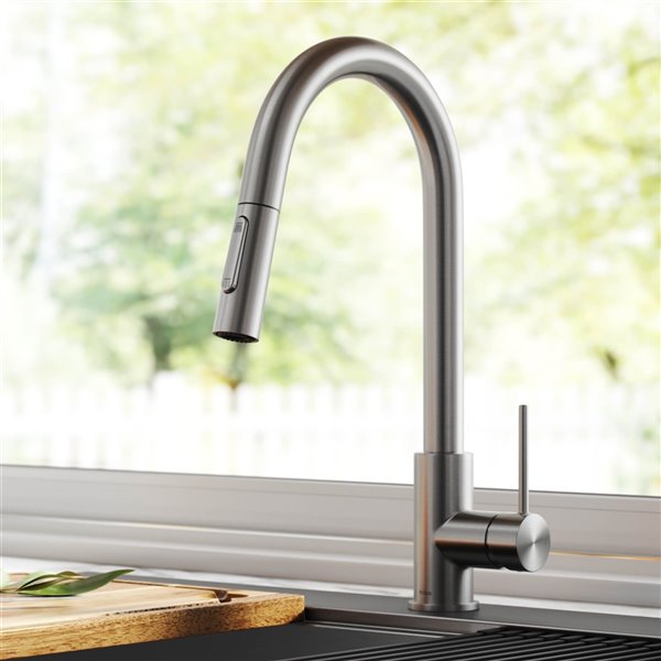 Kraus Oletto Pull-Down Single Handle Kitchen Faucet in Spot Free Stainless Steel