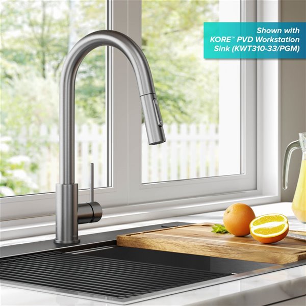 Kraus Oletto Pull-Down Single Handle Kitchen Faucet in Spot Free Stainless Steel